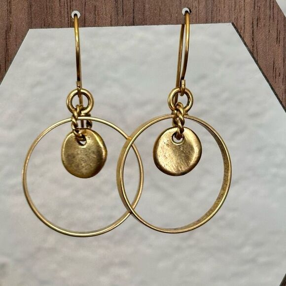 Gold tone circle drop earrings - Picture 1 of 7